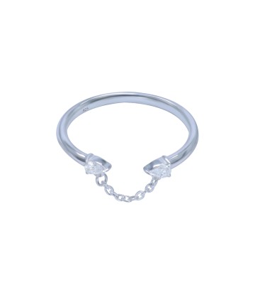 Elegant CZ Stone With Chain Silver Ring NSR-4193